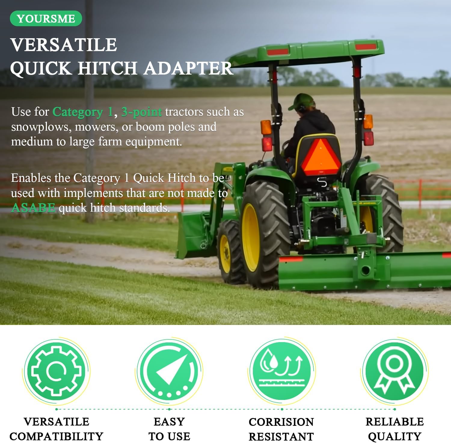 Versatile Quick Hitch Adapter Used to Adjust Top Link Bracket Movements Fits for Category 1 3-Point Quick Hitch Tractors
